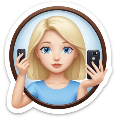 girl taking selfie in mirror with blue eyes sticker