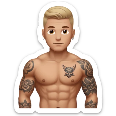 tattoo man, white skintone, more highlight the tattoo, body builder, tatto on fully chest, more tattoos. sticker