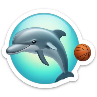 Dolphin with basketball and label that says "Cherno more Odesos" in front of the dolphin and the ball sticker