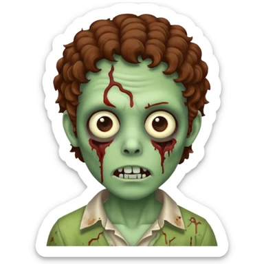 Zombie with lil bit curly medium brown hair sticker