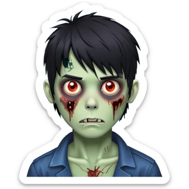 Zombie boy with messy black hair and bangs sticker
