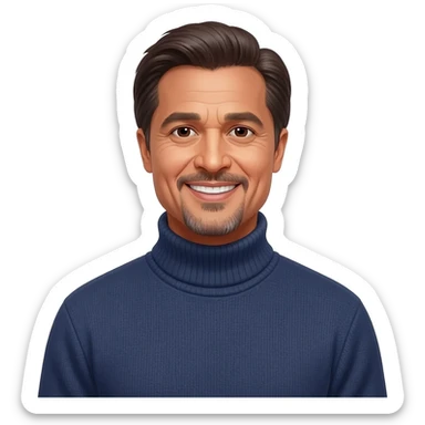 middle aged male indian primary school teacher looks like brad pitt without a moustache wearing a thick plain roller-neck jumper sticker