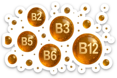 particella di vitamine b1, b2, b3, b5, b6, b12 fluttuano in aria, iperrealistica 4k sticker