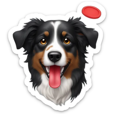 Black Tri Australian Shepherd with a red Frisbeein his mouth sticker