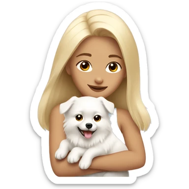Blonde girl hugging white pomeranian sticker