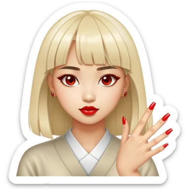 a wasian girl with bangs and red nails and she looks really cool and awesome sticker