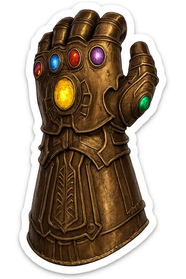 Thanos gauntlet with detailed metallic texture, embedded gems, Marvel style, no background sticker