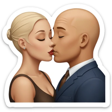 Bald man kissing white dark blonde woman sticker