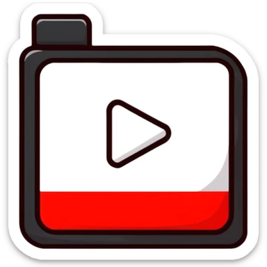 YouTube logo, red rectangle with rounded corners and white play button in the center sticker