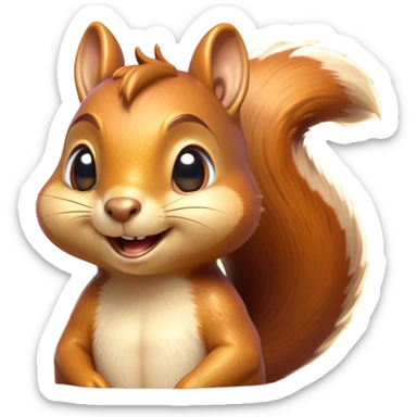 Cinematic Cheeky Squirrel Portrait Emoji, Head cocked to one side with a cheeky smirk and sparkling, impish eyes, featuring a compact, agile form with a luxuriously bushy tail and perky ears, Simplified yet remarkably expressive features, highly detailed, glowing with a playful, golden glow, high shine, mischievous and lively, stylized with an air of woodland naughtiness, soft glowing outline, capturing the essence of a cheeky squirrel that seems poised to leap out of the screen with a fun-loving attitude! sticker