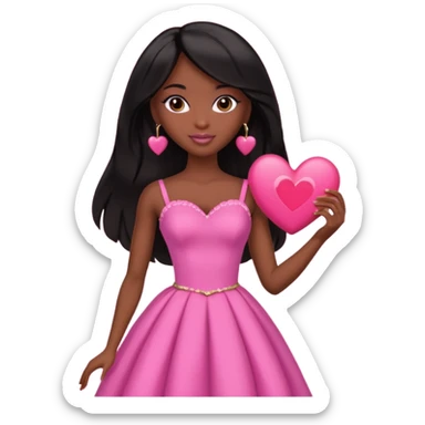 Black barbie, long black  hair, pink dress holding big heart that  visibly says the words "daily heart me" make me darksin sticker