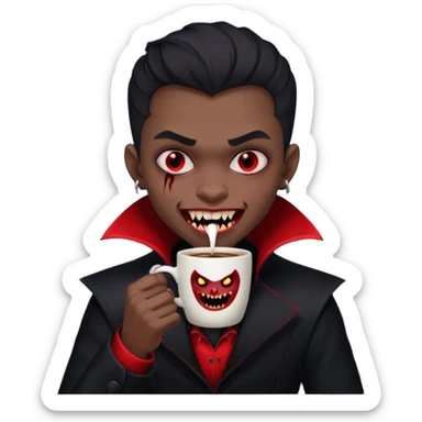 black kid vampire drinking coffee sticker