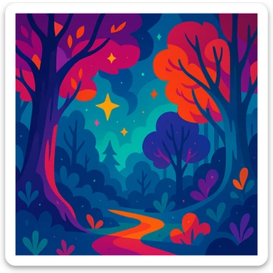 enchanted forest with magical colors sticker