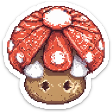 pixel art Mario Mushroom, blocky, retro video game look, red cap with white spots, minimal details sticker