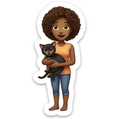 A black women holding a brown kitten sticker