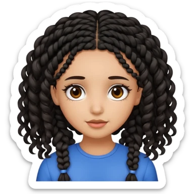 a girl with curly dark brown hair and dark brown eyes. add a best friend who is black with black braids and dark brown eyes sticker