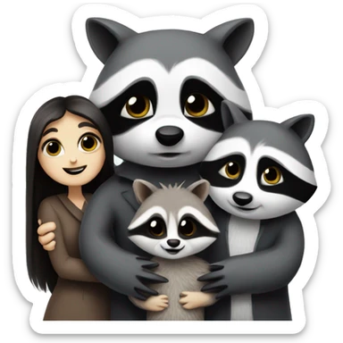 Addams, family, cute raccoon, hugging raccoon family sticker