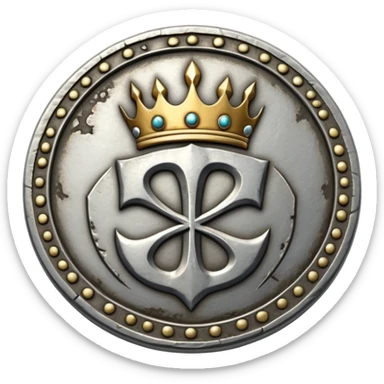 ancient medieval silver coin with worn edges and royal symbol sticker