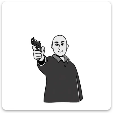 bald man holding a pistol sticker