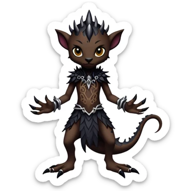 a dark gothic edgy vernid-fionbri-creature with splash patterns full body sticker