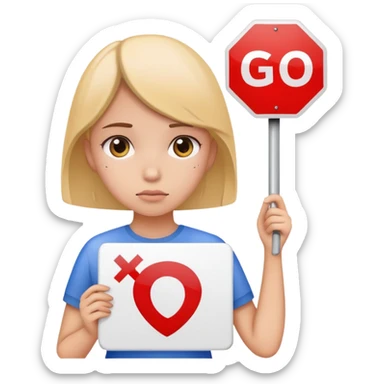 girl sad holding sign that says go insurance sticker