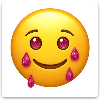 Make the tears pink glittery and the lips smile on a classic round yellow face emoji. The face should not be a woman face, but a classic emoji face. sticker
