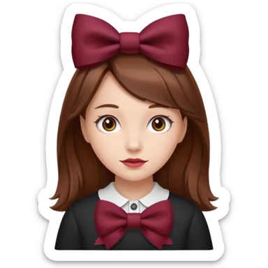 girl brown hair with a burgundy bow sticker