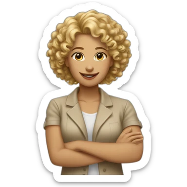 tan curly haired woman and blond oval headed woman shaking hands sticker