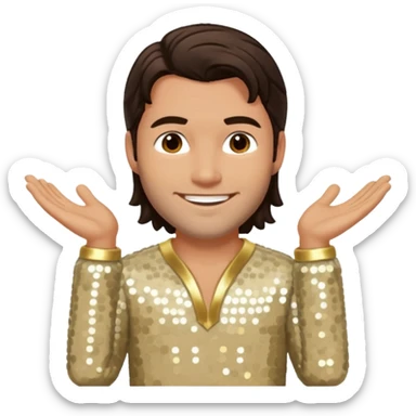 Chris Pontius from Jackass with long dark brown hair, cream sequin outfit sticker