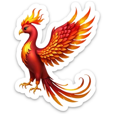 Cinematic Noble fierce & powerful Fire Phoenix Portrait Emoji, Poised and resplendent, with a radiant, fiery plumage in brilliant hues of scarlet, gold, and ember, featuring elongated, elegant tail feathers that flow like molten lava, and piercing, wise eyes reflecting the eternal cycle of rebirth; rendered with lifelike texture and luminous natural highlights, high shine, majestic and awe-inspiring, styled with an aura of mythic resurgence, focused and regal, soft glowing outline, capturing the essence of a legendary phoenix rising from the flames with timeless grace! sticker