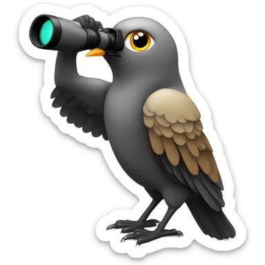 bird holding binoculars with wings a bit away from his eyes searching in the distance sticker