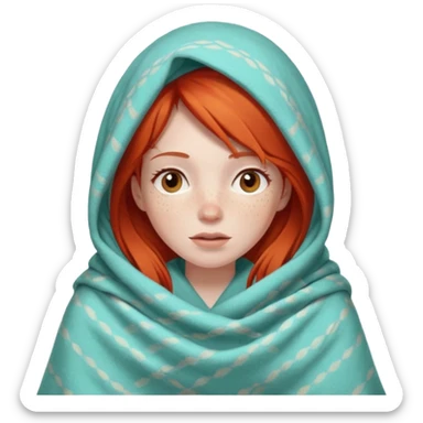 A red hair girl with a blanket over her head sticker