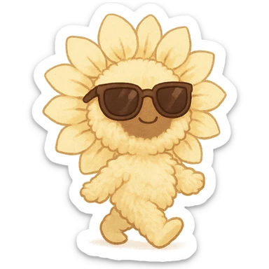 chibi fluffy style creamy yellow sunflower wearing sunglasses, strutting confidently, full body sticker