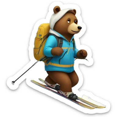 a bear skiing in the mountain  sticker