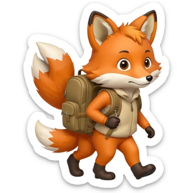 a fox walking with a backpack
 sticker