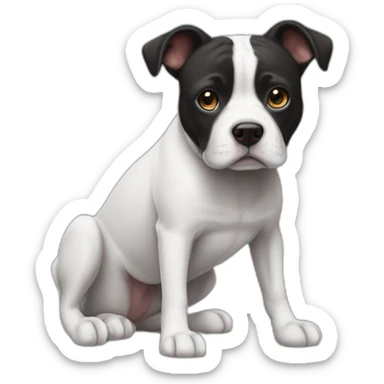 Staffi femmelle noir avec des chaussettes blanche  sur ses  pattes et un trait blanc inteoeil sticker