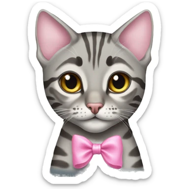 Grey bengal cat next go a grey bengal cat with a small pink bow on its head sticker