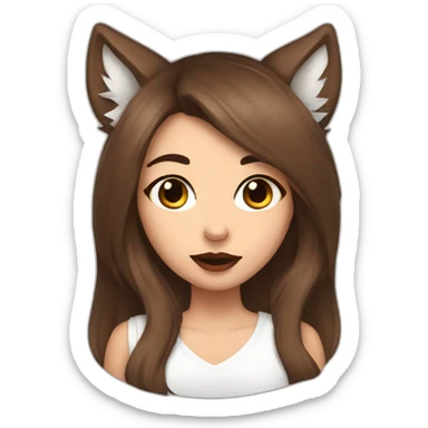  girl brown long hair lipstick wolf ears  sticker