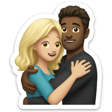 Blonde woman hugging dark haired man  sticker