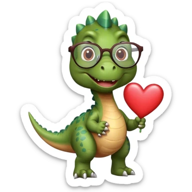 dinosaur in glasses holding hearts sticker