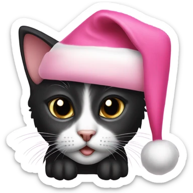 Black kitten with pink Santa hat sticker