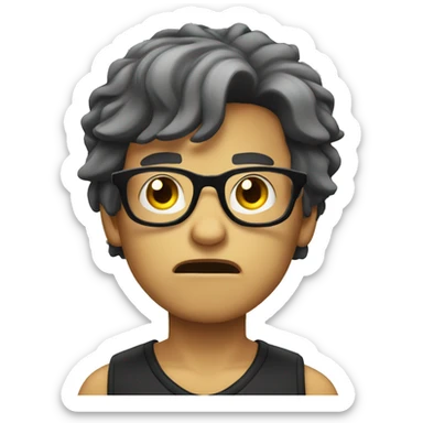 glasses black long hair angry boy sticker