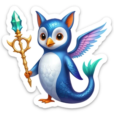 The arms of a penguin, the tail of a fox, the body of an owl, the chest of a mermaid, holding a magic wand, with one wing of a fairy and the other of a dr dragon sticker