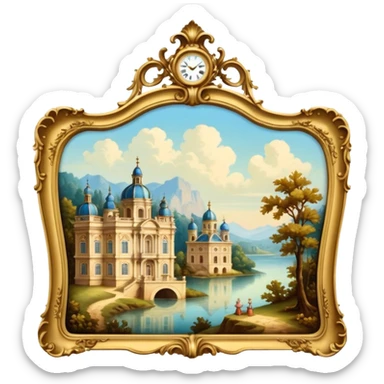 highly detailed vintage rococo scenic painting sticker