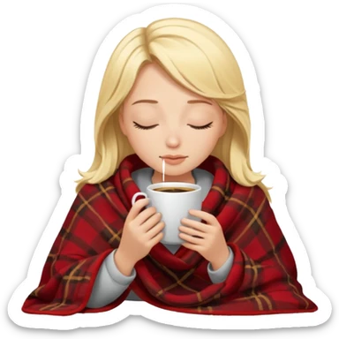 Blonde girl inside a blanket sipping coffee eyes closed sticker