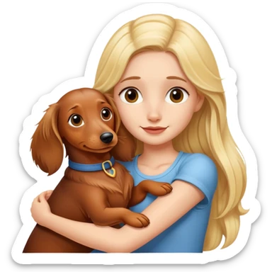 Blond girl hugging long hair dachshund  sticker
