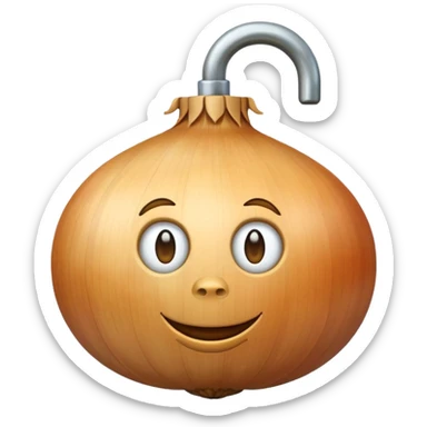 An onion emoji in the style of Apple emoji with a window and a knocker. sticker