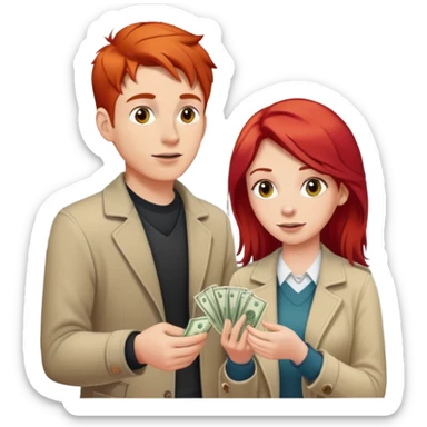 Young man with red hair finds money on the street and his wife is watching it sticker