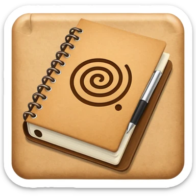 empaque de papel con una libreta anillada sobresaliendo sticker