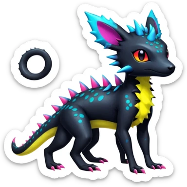 Cute Colorful Neon Exotic Salandit-Aurorus-Umbreon-Fakémon-hybrid-creature (full body)  sticker